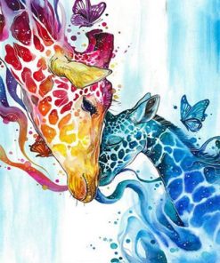 Colourful Giraffe And Her Babe Animals  Paint By Numbers