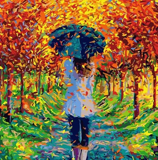 Girl Strolling autumn paint by numbers