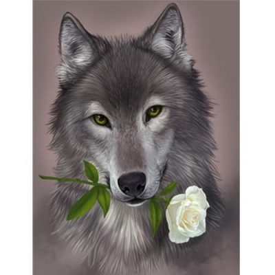 Grey wolf with Flower paint by numbers