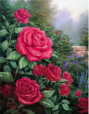 Pink Roses In Garden paint by numbers