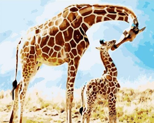 Giraffe Mom and Her Baby paint by numbers