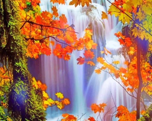 Beautiful Waterfall Autumn Paint By Numbers