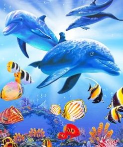 Dolphins Underwater With Tropical Fishes Paint By Numbers