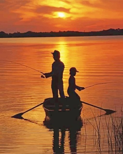 Father And Son Fishing Silhouette Paint By Numbers