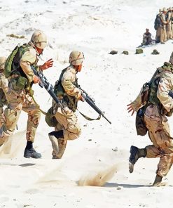 Soldier Holding Rifle Running On White Sand Paint By Numbers