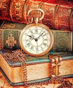 Aesthetic Vintage Clock And Books Paint By Numbers