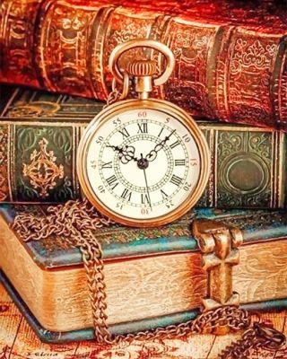 Aesthetic Vintage Clock And Books Paint By Numbers