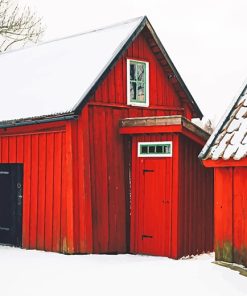 Beautiful Barn Snow Paint By Numbers