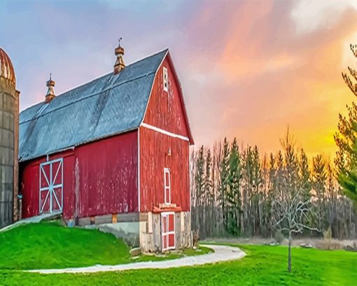 Beautiful Barn Sunset Paint By Numbers