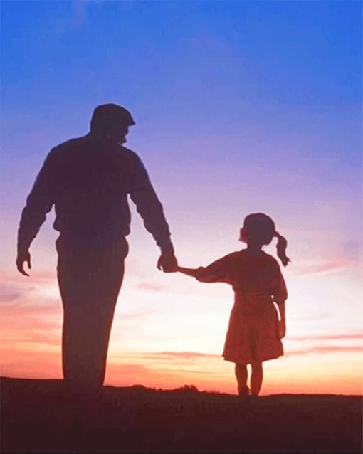 Dad And Daughter Walking Silhouette Paint By Numbers