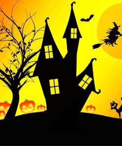 Halloween House Silhouette Paint By Numbers