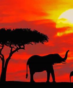 Elephants Silhouette Paint By Numbers