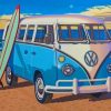 Volkswagen Bus With Surfboard Paint By Numbers