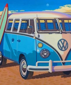 Volkswagen Bus With Surfboard Paint By Numbers