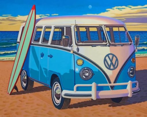 Volkswagen Bus With Surfboard Paint By Numbers