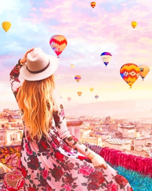 Girl Watching Hot Air Balloons paint by numbers