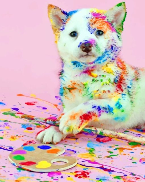 Messy Dog With Paints paint by numbers