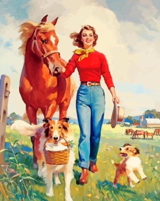 woman with her animals paint by numbers