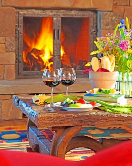 Romantic Fireplace Dinner paint by numbers