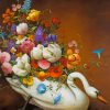 Flowers On Swan Art paint by number