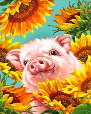 Pig With Sunflowers Paint by numbers