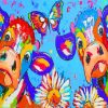 Colorful Cows And Butterfly Paint by numbers