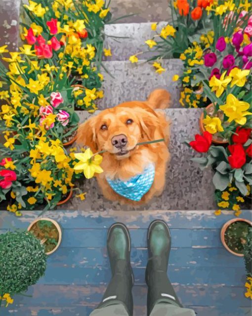 puppy-and-flowers-paint-by-number