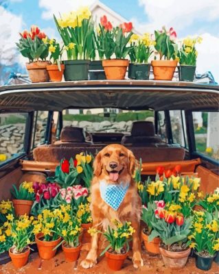 retriever-and-plants-paint-by-number