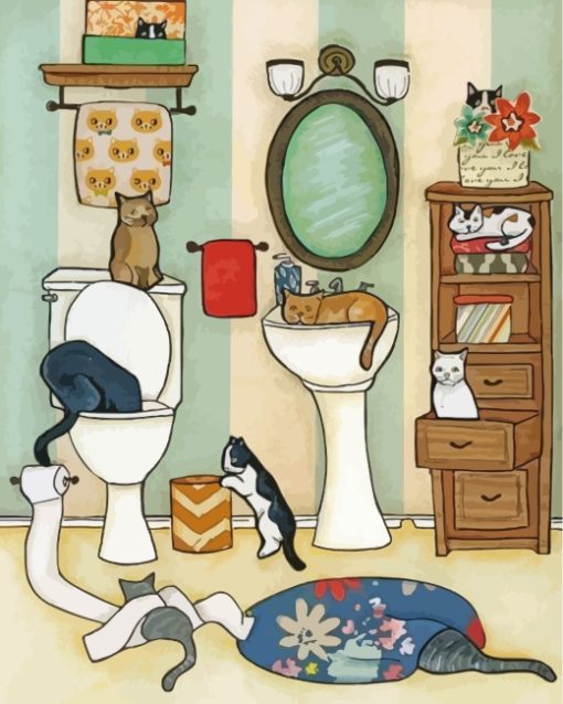 Cats In Bathroom Paint by numbers