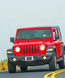 Red Jeep On Road Paint by numbers