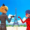 ladybug and cat noir in Paris paint by number