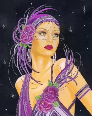 Deco Lady Wearing Purple paint by numbers