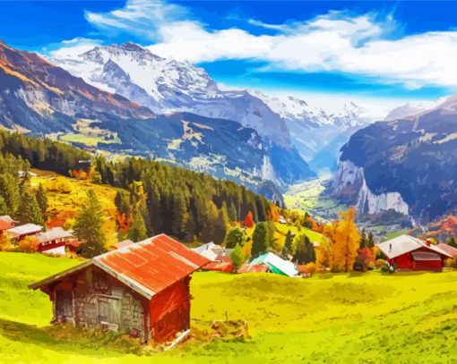 Autumn In Lauterbrunnen Village Paint By Number