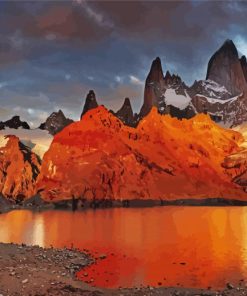 Fitz Roy Sunset Reflection Paint By Number