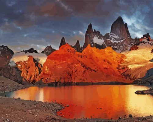 Fitz Roy Sunset Reflection Paint By Number