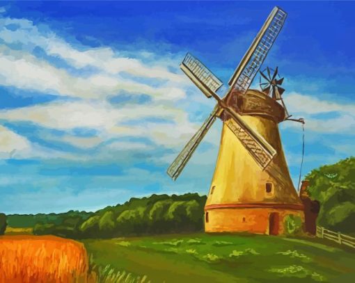 Old Abstract Windmills Paint By Numbers