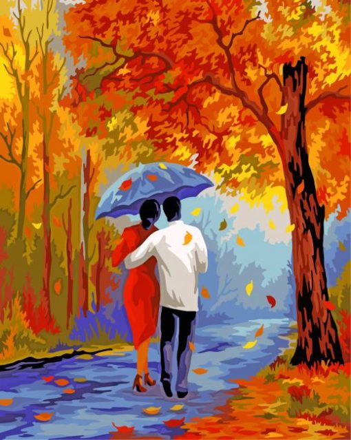 Autumn Couple Under Umbrella Paint By Numbers