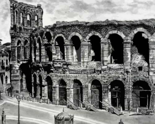 Black And White Verona Colosseum Paint By Numbers