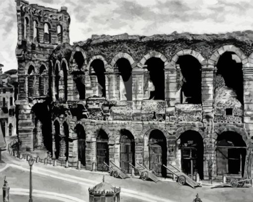 Black And White Verona Colosseum Paint By Numbers