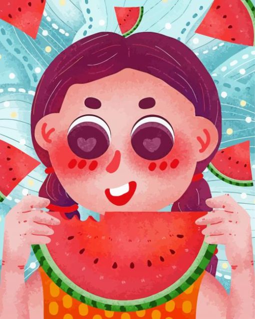 Cartoon Girl With Watermelon Paint By Numbers