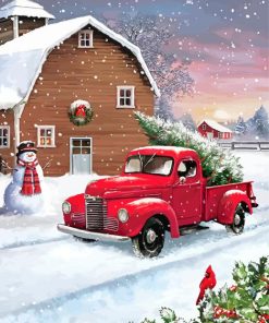 Christmas Red Truck In Snow Paint By Numbers