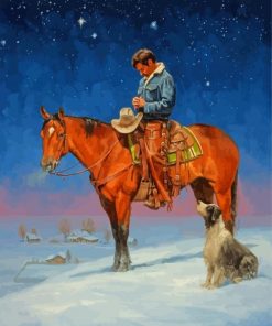 Cowboy And Dog In Snow Paint By Numbers