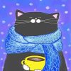 Fat Black Cat And Coffee Cup Paint By Numbers