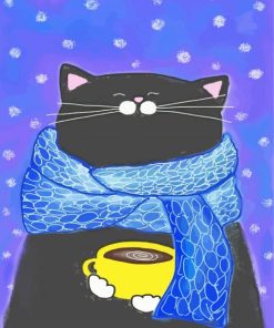 Fat Black Cat And Coffee Cup Paint By Numbers