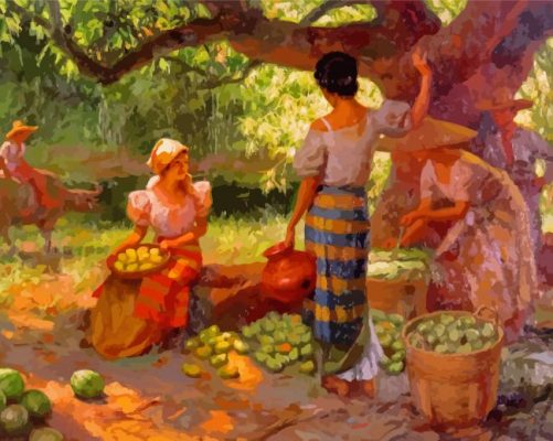 Fruit Pickers Harvesting Under The Mango Tree By Fernando Amorsolo Paint By Numbers