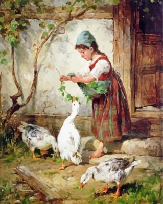 Girl Feeding Ducks Paint By Numbers