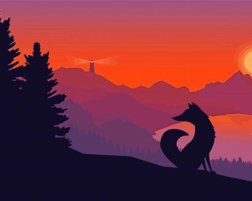 Illustration Fox At Sunset Paint By Numbers