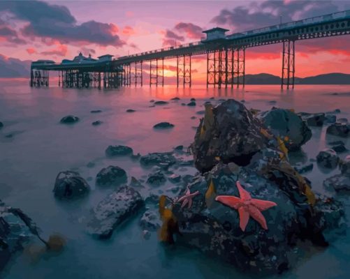 Llandudno Pier With Pink Sunset View Paint By Numbers