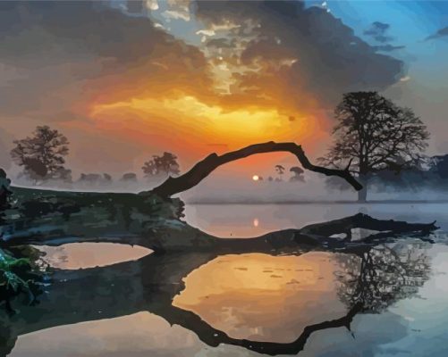 Misty Sunrise Lake Paint By Numbers
