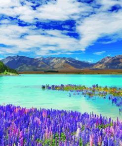 Purple Flowers By Lake Tekapo Paint By Numbers